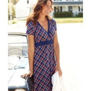 NWT - Classic and Timeless L.L. Bean Blue and Red Plaid Midi Dress - Size Medium
